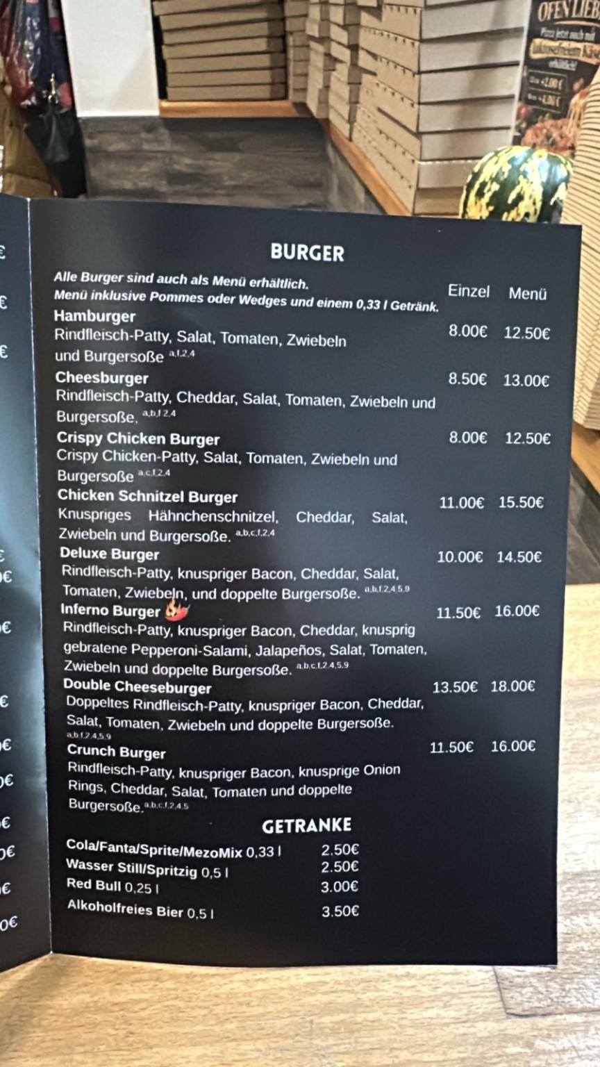 Burger und Getränke der Originalkarte