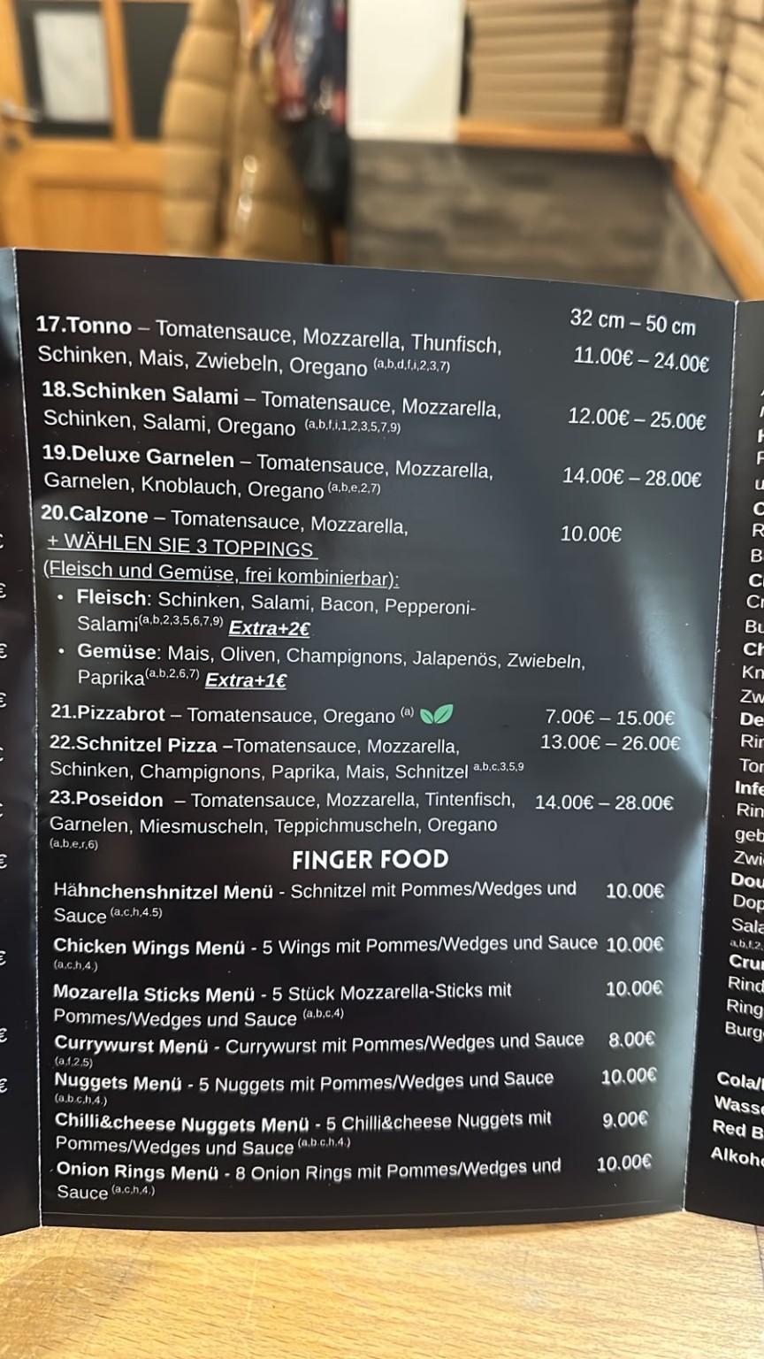 Pizzakarte Teil zwei und Fingerfood